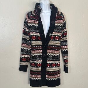 Women's Black and Red Patterned Cardigan